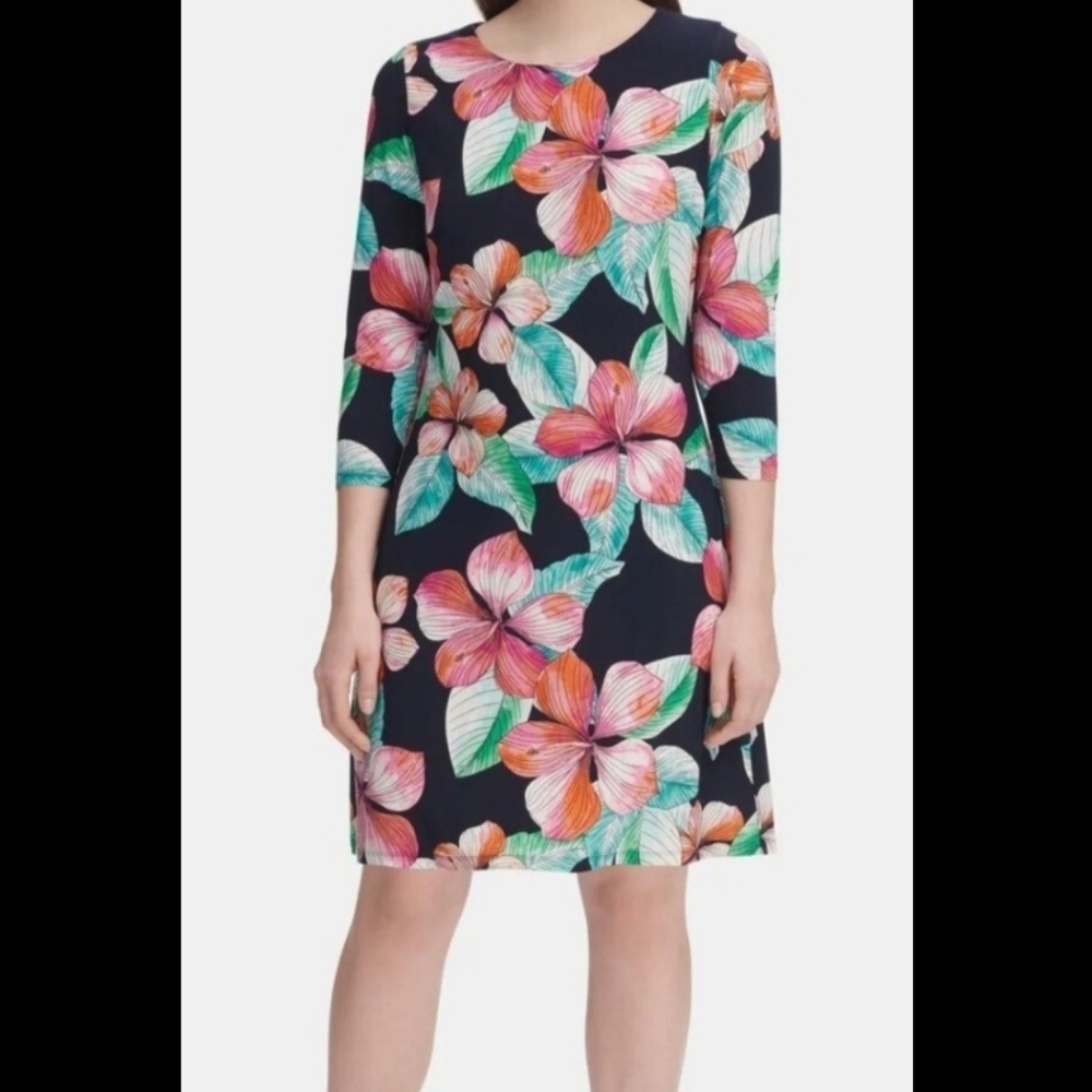 Marc New York 3/4 Sleeve Tropical Floral Scoop Neckline Casual Light Office Sz S